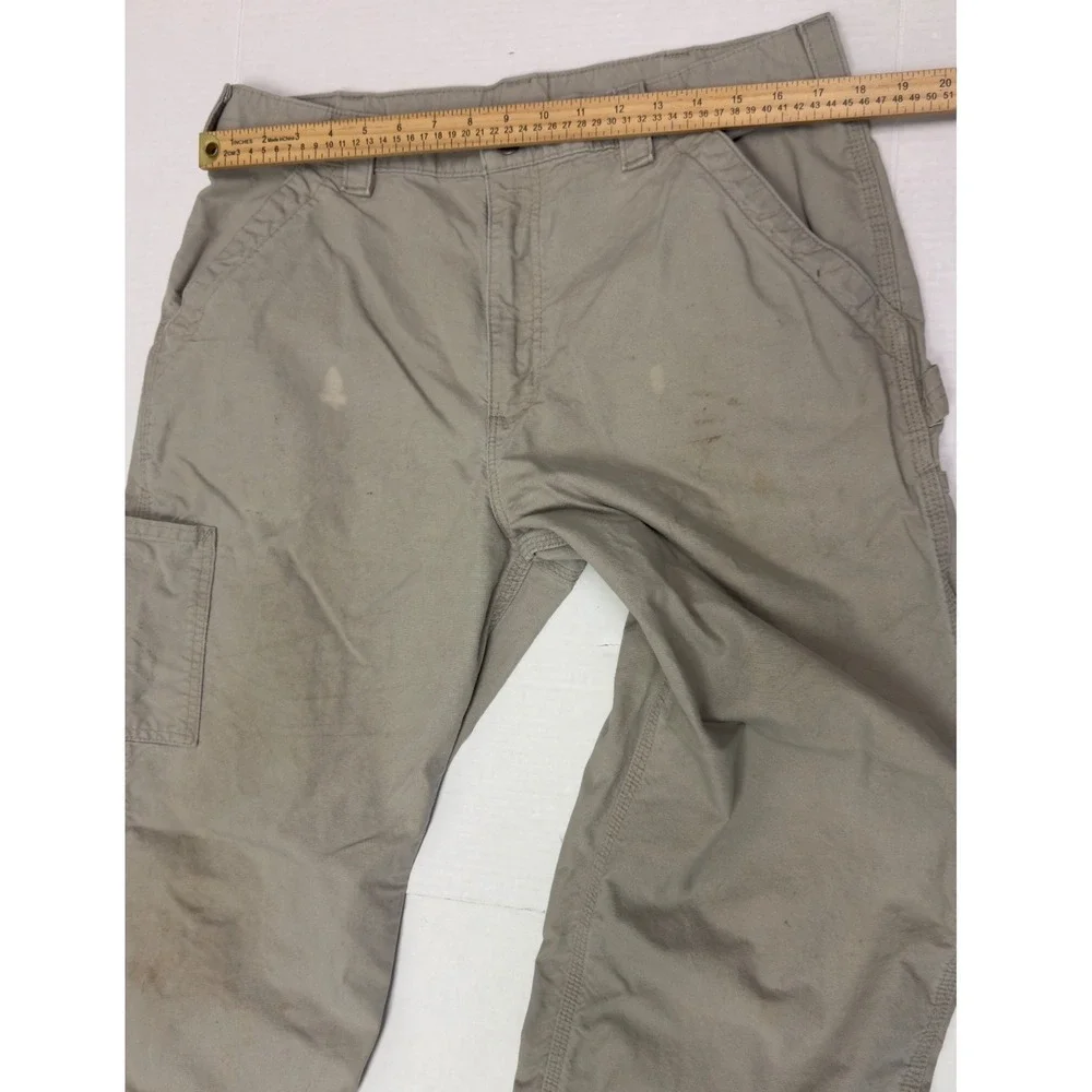 Carhartt Carpenter Pants Mens 37x28 Tan Distressed Canvas Workwear Utility